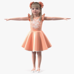 Child Girl Party Style T-pose 3D model