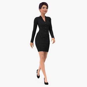 3D Cartoon Young Girl Office Clothes Walking Pose