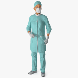 Female Doctor Wearing Surgical Mask Rigged 3D