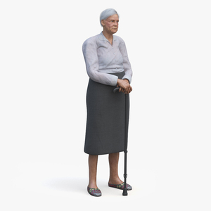 3D Older Woman Standing with Walking Cane model