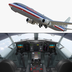 3D model Boeing 737 900 with Interior and Cockpit American Airlines Rigged