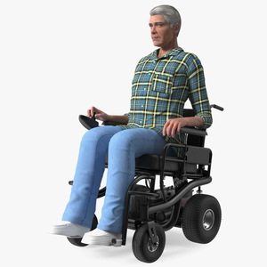 3D model Elderly Man Sitting in the Powered Wheelchair