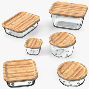 3D model Glass Food Storage Containers with Bamboo Lids Set