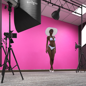 3D Dark Skinned Girl in Swimwear at Photo Studio Setting model