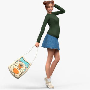 3D Happy European Woman in Casual Clothes model