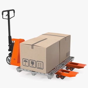 3D model Orange Hand Pallet Truck with Boxes