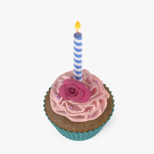 3D Rose Cupcake and Candle model