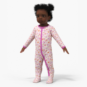 3D model Black Baby Girl Light Skin in Full Bodysuit A-Pose