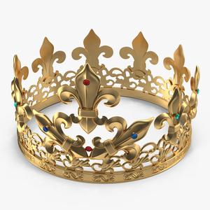 Golden King Crown with Gems 3D