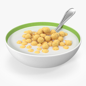 3D model Cereal Balls in Bowl with Milk