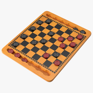 3D model Wood Checkers Set Game Process