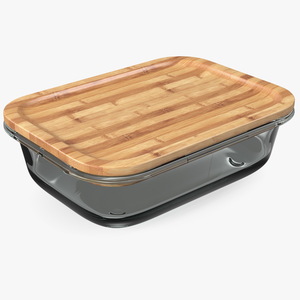 3D Rectangular Glass Food Storage Container with Bamboo Lid 1000ml model