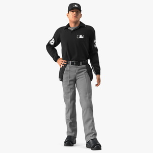 3D model Baseball Umpire in Cap Standing Pose Fur