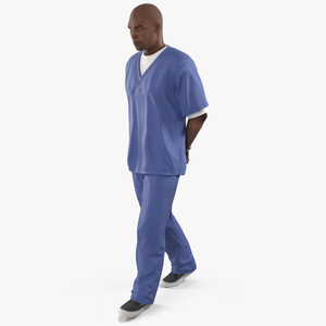 3D Black Prisoner Wearing Blue Clothes in Handcuffs model