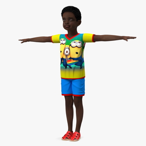 Black Child Boy T-Pose 3D