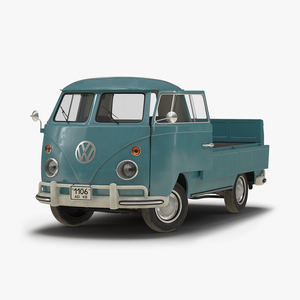 3D Volkswagen Type 2 Single Cab Pick Up Rigged Blue model