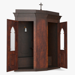 3D Confessional Booth Dark Wood Open model