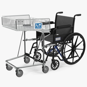 3D Wheelchair with Disabled Persons Shopping Cart