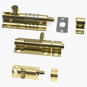 3D Brass Sliding Door Locks Set model