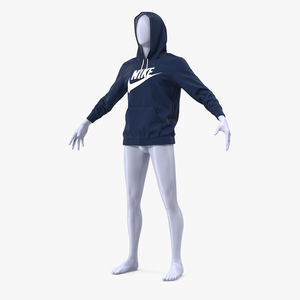 3D Blue Hoodie Nike Raised Hood on Mannequin