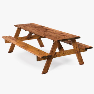 3D Wooden Picnic Table with Attached Benches