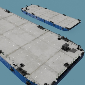 3D Industrial Flat Deck Barge Blue