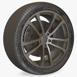 3D Abandoned Car Flat Tire model