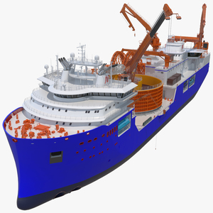 3D model Cable Layer Vessel Blue Rigged