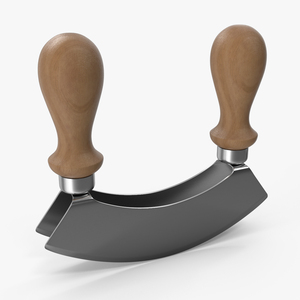 Mezzaluna with Two Blades and Wooden Handles 3D model