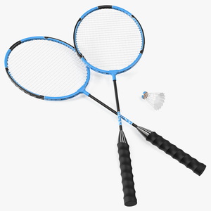 3D Two Blue Badminton Rackets with Plastic Shuttlecock