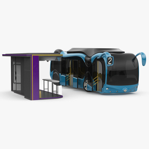 3D Futuristic Public Transportation Bus with Station Rigged