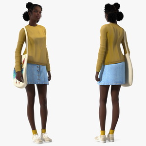 3D model Street Style Black Teenage Girl Standing Pose