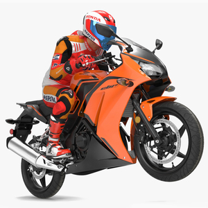 Honda Sport Bike with Rider in Racing Gear 3D