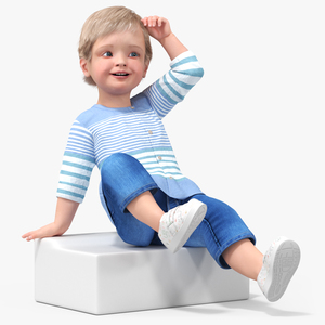 3D model Baby in Summer Strolling Clothes Sitting Pose