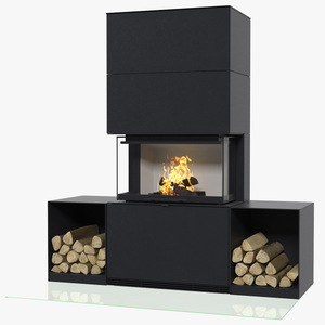 3D Wood Burning Fireplace Contura i51 with Log Storage