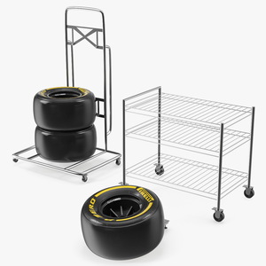 3D model Pit Stop Wheel Cart and Wheels