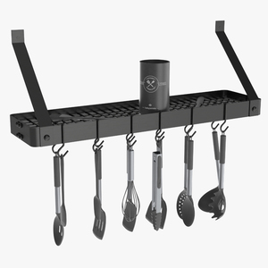 Kitchen Wall Mount Pot Rack with Cooking Utensils 3D model