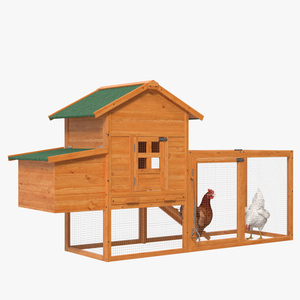 3D Wooden Small Chicken Coop with Chickens Rigged