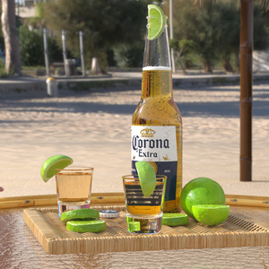 3D Corona Beer with Lime and Shot Glasses model