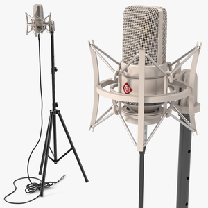 Vintage Studio Microphone on Stand 3D model