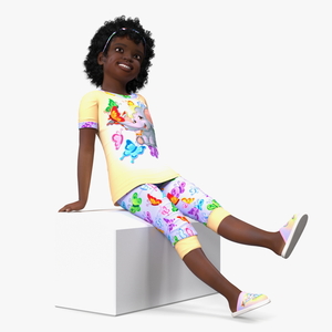 3D model Black Child Girl Home Style Sitting Pose