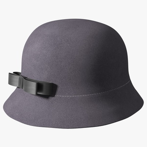 3D model Womens Vintage Wool Cloche Grey Hat Crushable