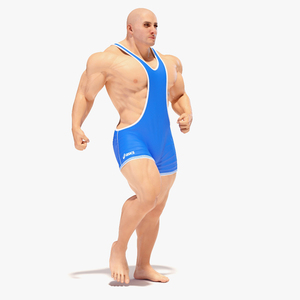 3D Athletic Male Running Pose in Asics Blue Singlet model