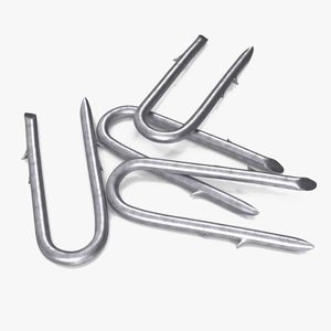 Pile of U-type Flat Head Nails Double Barbed 3D model