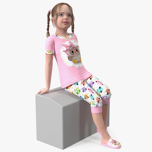 3D Girl Child Home Clothes Sitting