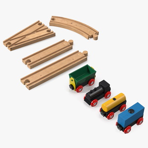 Wooden Toy Train Set with Tracks 3D