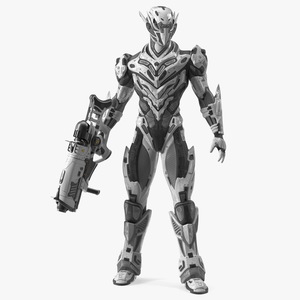 3D Sci-Fi Combat Robot Character with Weapon