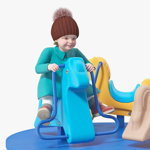 3D Little Girl Riding Carousel Fur