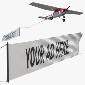 Cessna 150 Aircraft with Advertising Air Banner 3D