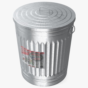 3D Galvanized Steel Trash Can